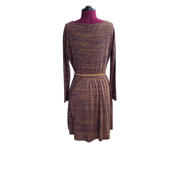 Yumi Sweater Dress Brown and Cream Scoop Neck Long Sleeve - Picture 2 of 12